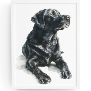 Watercolor Black Labrador Retriever Dog Portrait Wall Art Print, Unframed